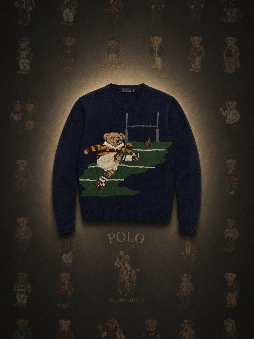 Authentic ✅ Polo Ralph lauren wool cashmere bear sweater purple label rugby
